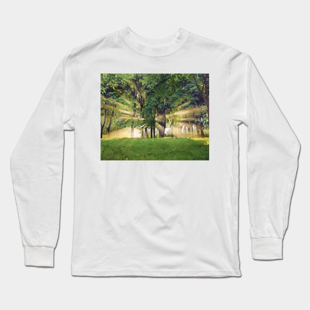 Sunlight coming through the trees Long Sleeve T-Shirt by NxtArt